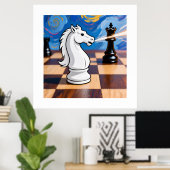 Poster Knight Fork Chess Art - Queen Under Attack (Bureau à domicile)
