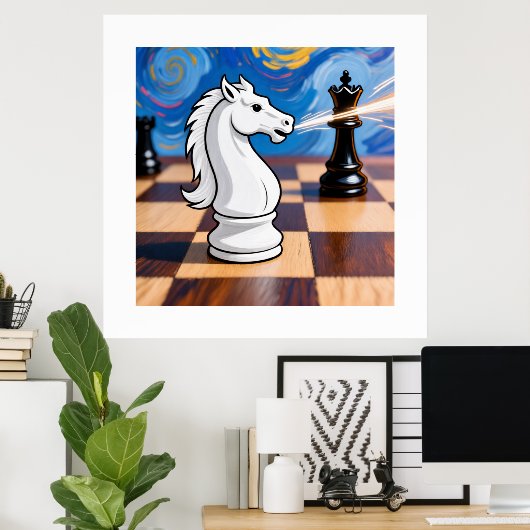 Poster Knight Fork Chess Art - Queen Under Attack (Bureau à domicile)