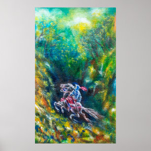 POSTER KNIGHT LANCELOT, CHEVAL EN FORÊT VERTE