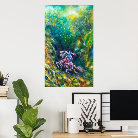POSTER KNIGHT LANCELOT, CHEVAL EN FORÊT VERTE (Bureau à domicile)