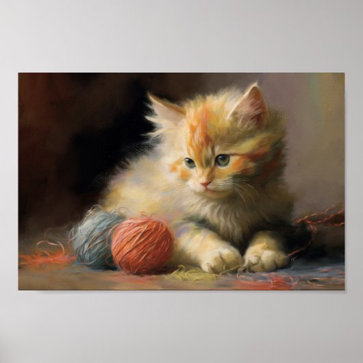 Poster Knit Se Produit Orange Kitten Jouant Avec Du Fil (Devant)