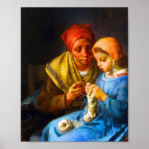 Poster Knitting lesson by Jean-François Millet 