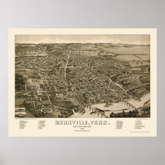 Poster Knoxville, TN Carte panoramique - 1886 (Devant)