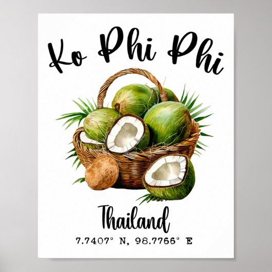 Poster Ko Phi Phi Cocotier Thaïlande Tropical Koh Île Gp (Devant)