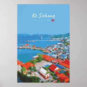 Poster Ko Sichang, Thaïlande - Vue animée du port