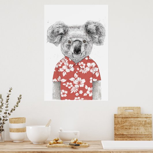 Poster Koala d'été (rouge) (Cuisine)