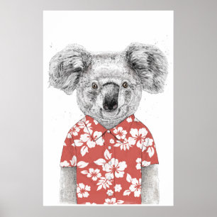 Poster Koala d'été (rouge)