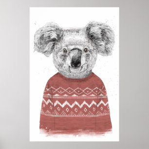 Poster Koala d'hiver (rouge)