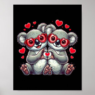 Poster Koala drôle signe de coeur Saint-Valentin Koala Fe