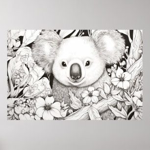 Poster Koala Nature paisible Prairie Sketch Style de dess