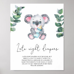 Poster Koala ours - Jeu de couches tard la nuit