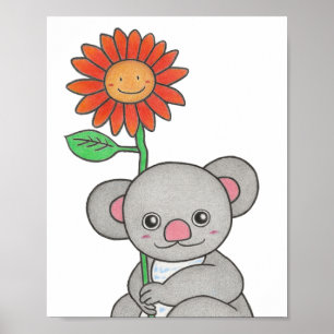 Poster koala personnalisé avec fleur