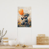 Poster Koala Whimsical avec ballon orange dans Meadow Dig (Cuisine)