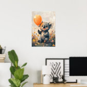 Poster Koala Whimsical avec ballon orange dans Meadow Dig (Bureau à domicile)