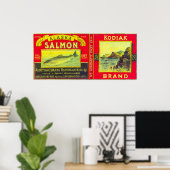 Poster Kodiak Saumon Can Label Kodiak Island, AK (Bureau à domicile)