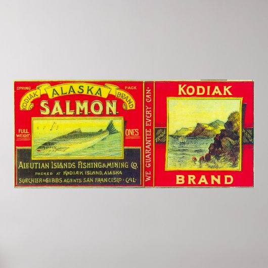 Poster Kodiak Saumon Can Label Kodiak Island, AK (Devant)