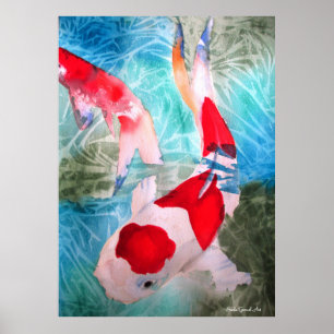 Poster Kohaku Koi II poisson aquarelle art original