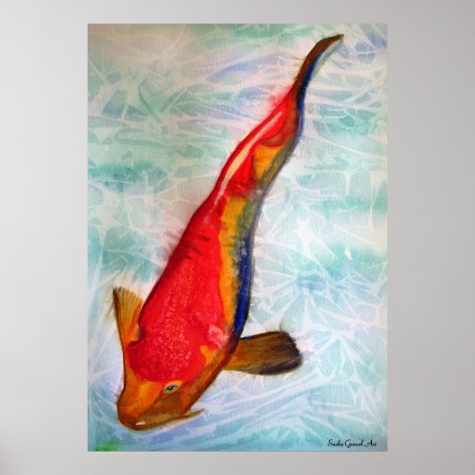Poster Kohaku Koi poisson original aquarelle art (Devant)