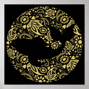 Poster Koi Carp Fish Black Gold Art