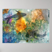 Poster Koi Fish Line Art Watercolor  (Devant)