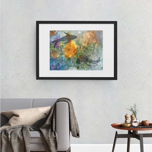 Poster Koi Fish Line Art Watercolor 