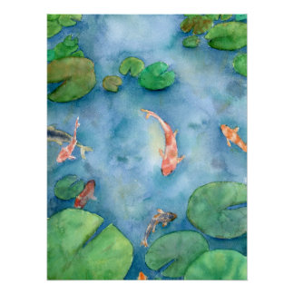 Poster Koi Fish Pond watercolor