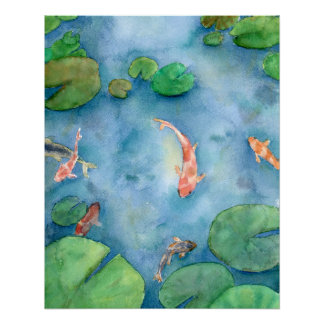 Poster Koi Fish Pond watercolor