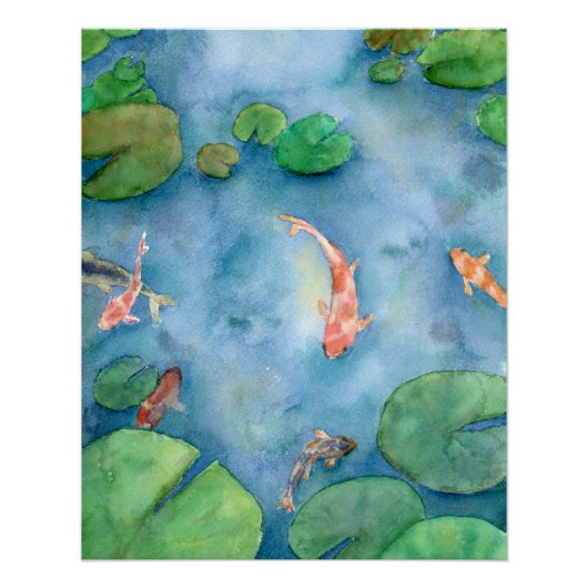 Poster Koi Fish Pond watercolor (Devant)