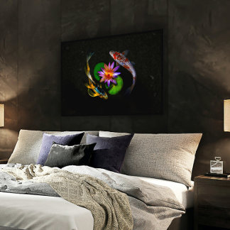 Poster Koi Poisson nager autour de Lotus Flower dans Zen