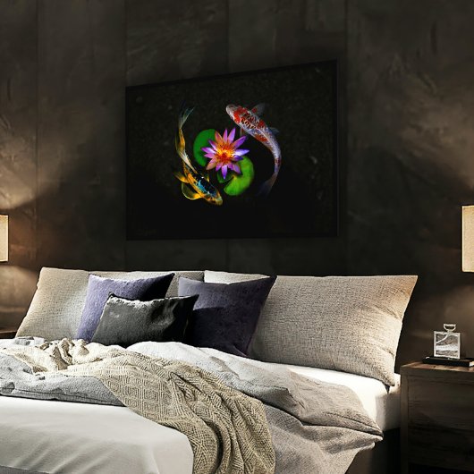 Poster Koi Poisson nager autour de Lotus Flower dans Zen 