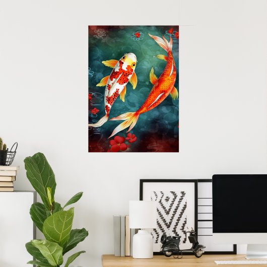 Poster Koi Poisson nager dans un étang (Bureau à domicile)