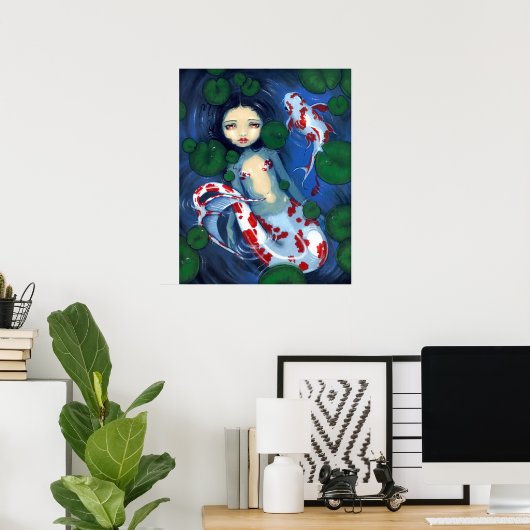 Poster Koi Pond Mermaid imaginaire Art (Bureau à domicile)