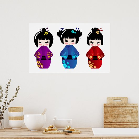 Poster Kokeshi-poppen (Keuken)