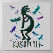 Poster Kokopelli avec libellules (Devant)
