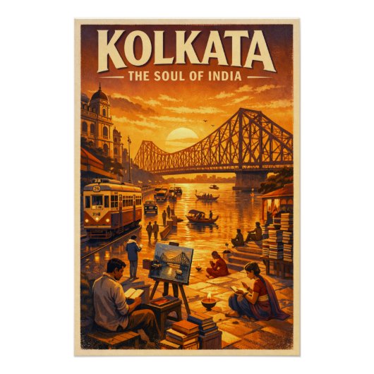 Poster Kolkata, Inde, dans un classique voyage rétro (Devant)