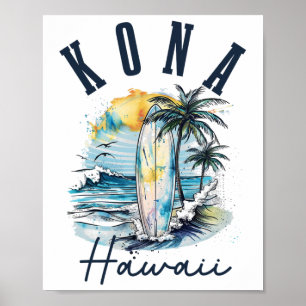 Poster Kona Hawaï surf hawaïen vintage surfeur surfeur _1