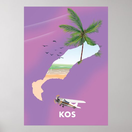 Poster Kos Grèce carte illustrée. (Devant)