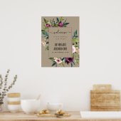 POSTER KRAFT BLUSH BURGUNDY FLORAL BUNCH MARIAGE ACCUEIL (Cuisine)