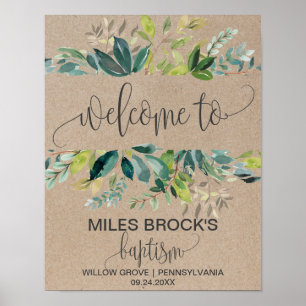 Poster Kraft Foliage Baptême Bienvenue