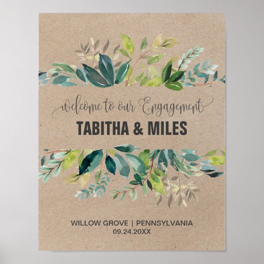 Poster Kraft Foliage Engagement Party Bienvenue (Devant)