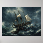 Poster Kraken Attacking Ship Steampunk (Devant)