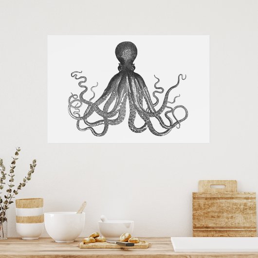 Poster Kraken - Octopus géant noir / Cthulu (Cuisine)