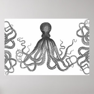 Poster Kraken - poulpe géant noir/Cthulu