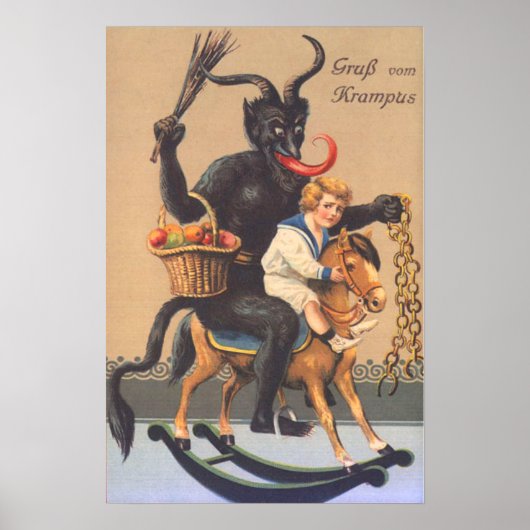 Poster Krampus Équitation Hobbyhorse Avec Garçon (Devant)