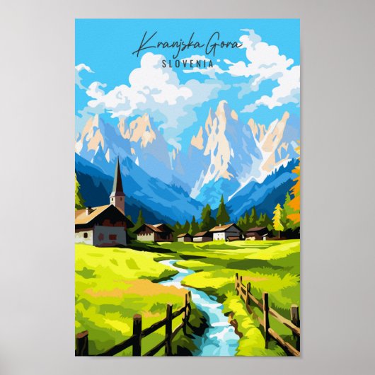 Poster Kranjska Gora Slovénie illustration de voyage vint (Devant)