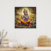 Poster Krishna Art de la Flûte Dorée Divine (Cuisine)