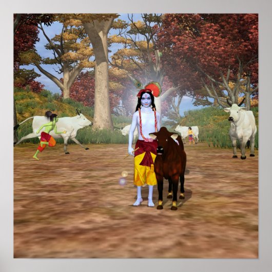 Poster Krishna avec vache (Devant)