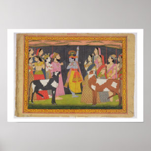 Poster Krishna soulevant et le bâti Govardhana, du