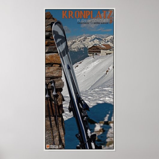 Poster Kronplatz - Skis sur Cairn (Devant)