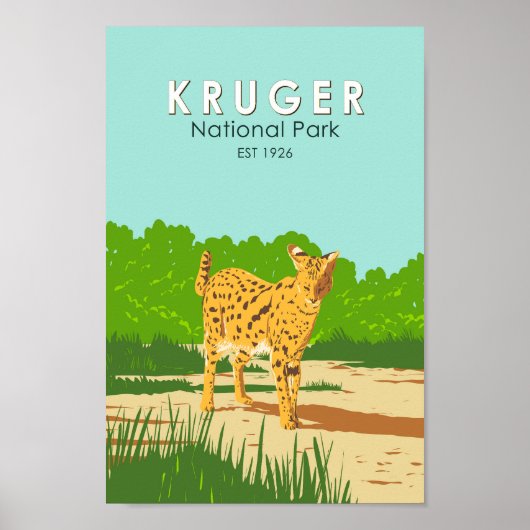 Poster Kruger National Park Serval Voyage Art Vintage (Devant)